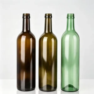 Wine Glass Bottle Empty Olive Green Amber Color 750ml Tall Fine Glass Bottle with Cork Stopper
