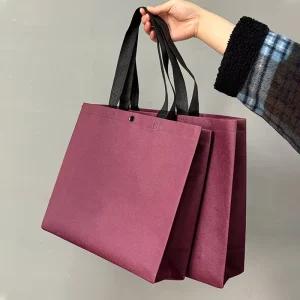 Wine Red Hidden Button Non Woven Biodegradable Silk Screen Printed Tote Bag Custom Eco Friendly Gift Bag Supermarket Exhibition