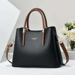 Women PU Leather Tote Handbag Elegant Top Handle Shoulder Crossbody Bag