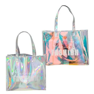 Women’s Fashion Hologram PVC Tote Shopping Bag Clear Laser Transparent Holographic Iridescent Handbag