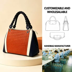 Women’s Handbag Fashionable Woven Pattern Single ZIP Closure PU Material for Autumn Winter All Daily Use Shopping Bag