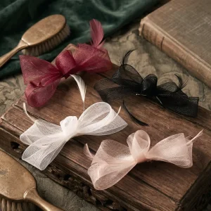 Women’s Sheer Organza Bow Hair Clips Elegant Solid Color Transparent Hair Barrettes for Daily Wear Wedding Party Hair Accessory