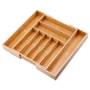 Wood Bamboo Expandable Adjustable Kitchen Cutlery Tray Drawer Organizer