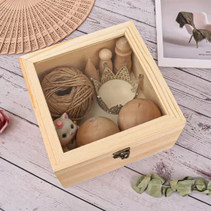 Wood Craft Packaging Take Away Box with Glass Window DIY Wedding Gift Unfinished Wooden Gift Boxes with Hinged Lid