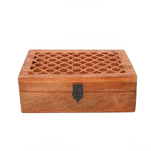 Wood Decorative Wooden Box with Hinged Lid in Jali Carvings Used As Storage Box Christmas Gifts Items
