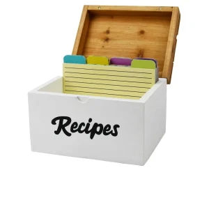 Wood Kitchen Rustic Bamboo Recipe Card Box Recipe Tray Holder with Card and Dividers