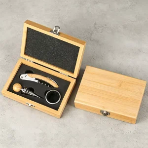 Wood Wine Boxes Custom Wine Opener Tool Sets Accessories Kits Gift Box Set Bamboo Wine Case Engraved Gift Anniversary Wedding