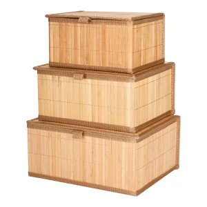 Wooden Bamboo Box Medium Size Real Natural Wood Antique Organizer Large Storage Stash Box