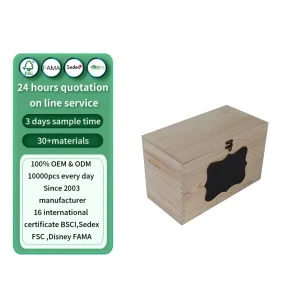 Wooden Bamboo Box Pine Wood Decorative Crate Box with Hand Holes and Lid Plain Unpainted Wooden Storage Bins