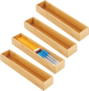 Wooden Bamboo Office Drawer Organizer Box Tray Stackable Storage for Drawers Cabinets Shelves Cubby or Desktop