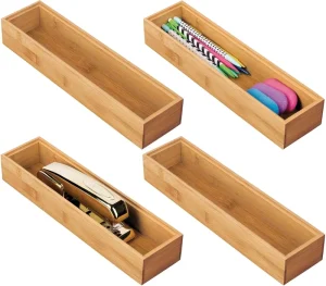 Wooden Bamboo Office Drawer Organizer Box Tray Stackable Storage for Drawers Cabinets Shelves Cubby or Desktop