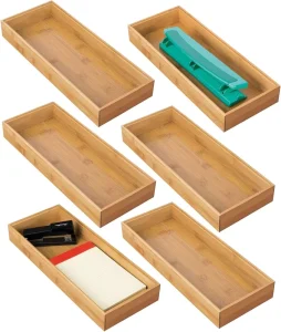 Wooden Bamboo Office Drawer Organizer Box Tray Stackable Storage for Drawers Cabinets Shelves Cubby or Desktop