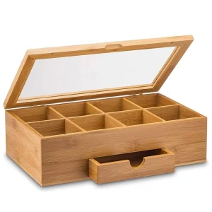 Wooden Bamboo Tea Bag Organizer Storage Box