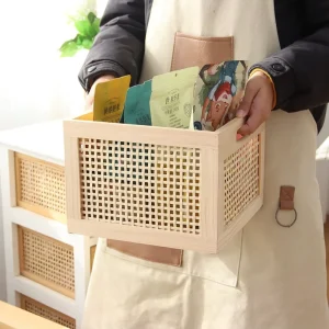 Wooden Bamboo Woven Storage Box and Rattan Woven Storage Box Are Suitable for Home and Office Wardrobes and Shelves