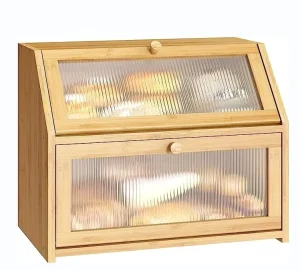 Wooden Bread Storage Holder Bamboo Bread Box Assembly Bamboo Bread Box for Kitchen Food Storage