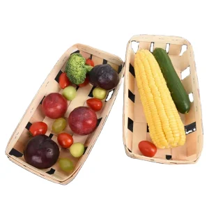 Wooden Hand made Bamboo Fruit Basket Woven Bamboo Basket of Fruit and Vegetables Box Picking Basket