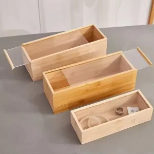 Wooden Jewelry Box Rectangular Pull out Bamboo Storage Box Souvenir Custom Wooden Tea Packaging Boxes