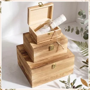 Wooden Keepsake Box 3 Size Handmade Decorative Treasure Chest Box Wood Gift Ideas for Men & Women Jewelry Rings Storage