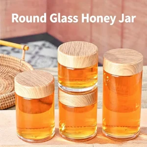 Wooden Lid Clear Glass Storage Jars Round Honey Containers Food Sealed Glass Jars for Jam Cream Spice