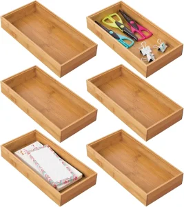 Wooden Modern Bamboo Drawer Organizer Natural Wood Long Stackable Storage Box Tray Kitchen Drawers Cabinet