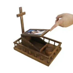 Wooden Pet Memorial Box with Frame in Retro Solid Wood Pet Urn Wooden Pet Funeral Supplies