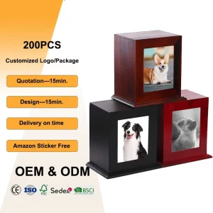 Wooden Pet Urn for Dogs Cats Ashes Memorial Keepsake Box with Photo Frame Solid Wood Cremation Urns for Small Medium Large Pets