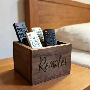Wooden Remote Control Organizer Holds 3+ Remotes for TV Game Consoles Office Supplies Wooden Storage Boxes