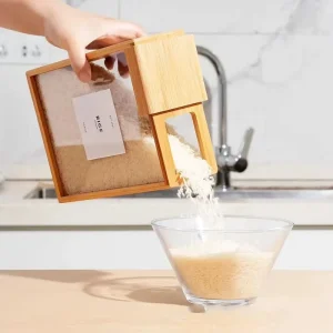 Wooden Storage Box Kitchen Bamboo Wooden Cereal Storage Organizer Wooden Rice Bucket
