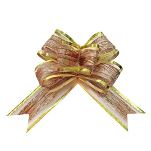 Wooden Texture Organza Butterfly Pull Bow Handmade Gift Packing Pull Ribbon Bow Festival Decor