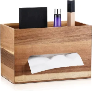 Wooden Tissue Box Acacia Tissue Holder with Storage Tray Organizer for Bathroom Bedroom Dresser