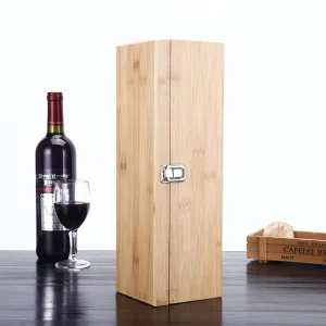 Wooden Wine Box Set Single Bottle Gift Case with Hinged Lid Secure Clasp Bamboo Wine Case with Tools Set