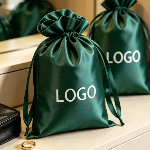 Wrinkle Resistant Satin Drawstring Bag with Custom Printed Logo Luxury Dust Pouch for Handbags Jewelry and Promotional Gifts