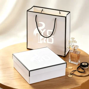 Yanchuang INS Pink Ribbon Handle Gift Paper Bag Custom Printed Logo Shopping Packing Bag for Jewelry Makeup Gift