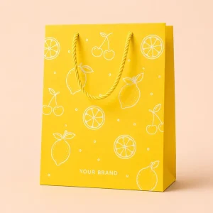 Yellow Citrus Pattern Custom Printed Paper Shopping Bag with Rope Handles for Bakery Candy Gift Retail Packaging Bag