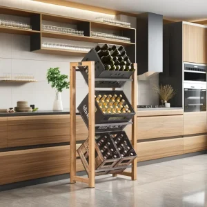 Youlike Large Stackable Wood Bamboo Supermarket New Design Wood 3 Tier Beer Wine Storage Rack for Big Store Pot