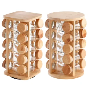 Youlike Natural Bamboo Wood Multi Rotation Spice Rack Standing Type Kitchen Seasoning Bottle Storage Rack
