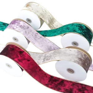 ZX Polyester Gold Edge Holiday Velvet Gift Ribbon Satin Ribbons for Decorations and Handicrafts